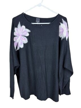 T.J.Maxx Black Top with Lavender Floral Applique